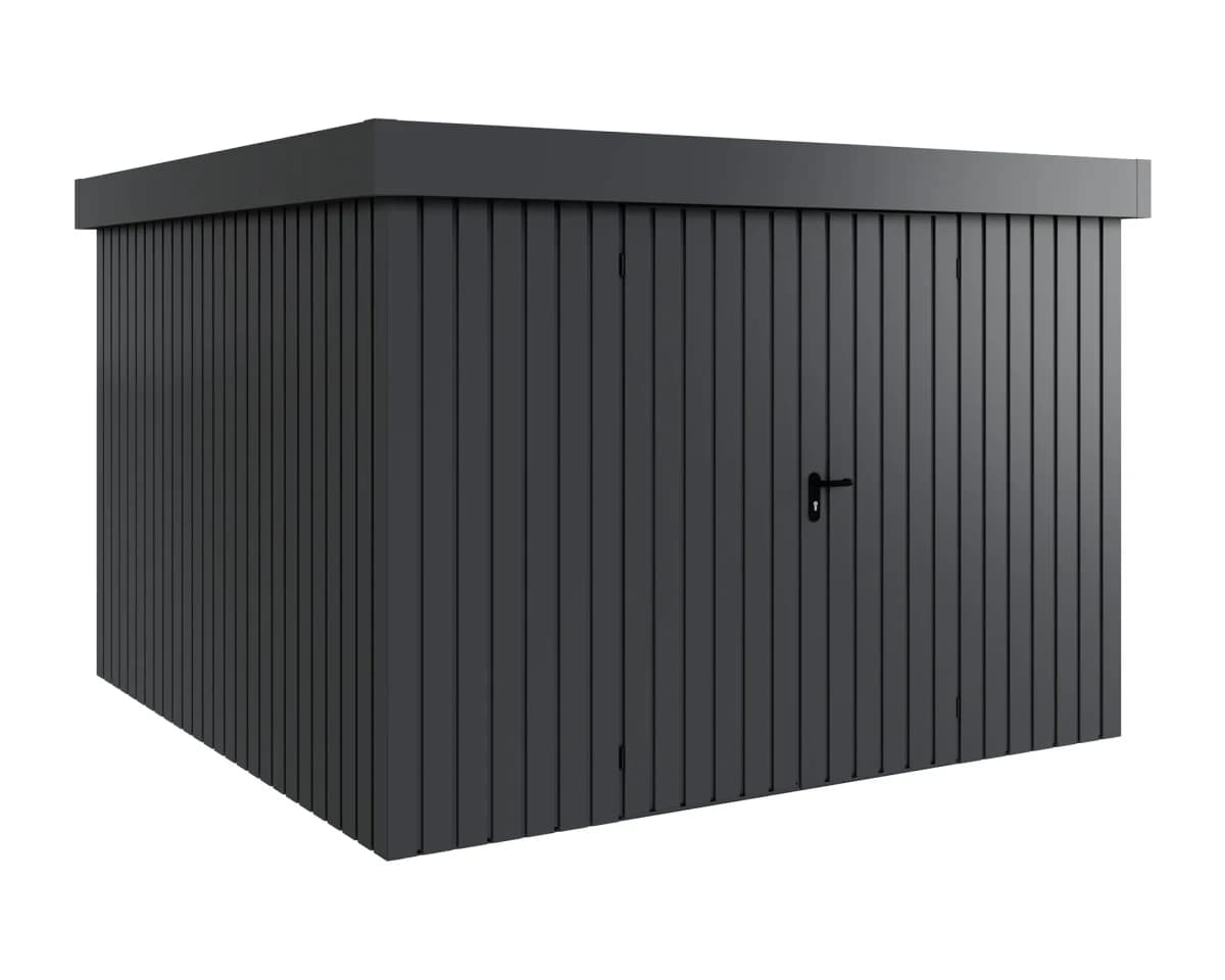 Render Zuluna 325 × 325 cm, antracyt, bez świetlika, drzwi dwuskrzydłowe, ujęcie 1